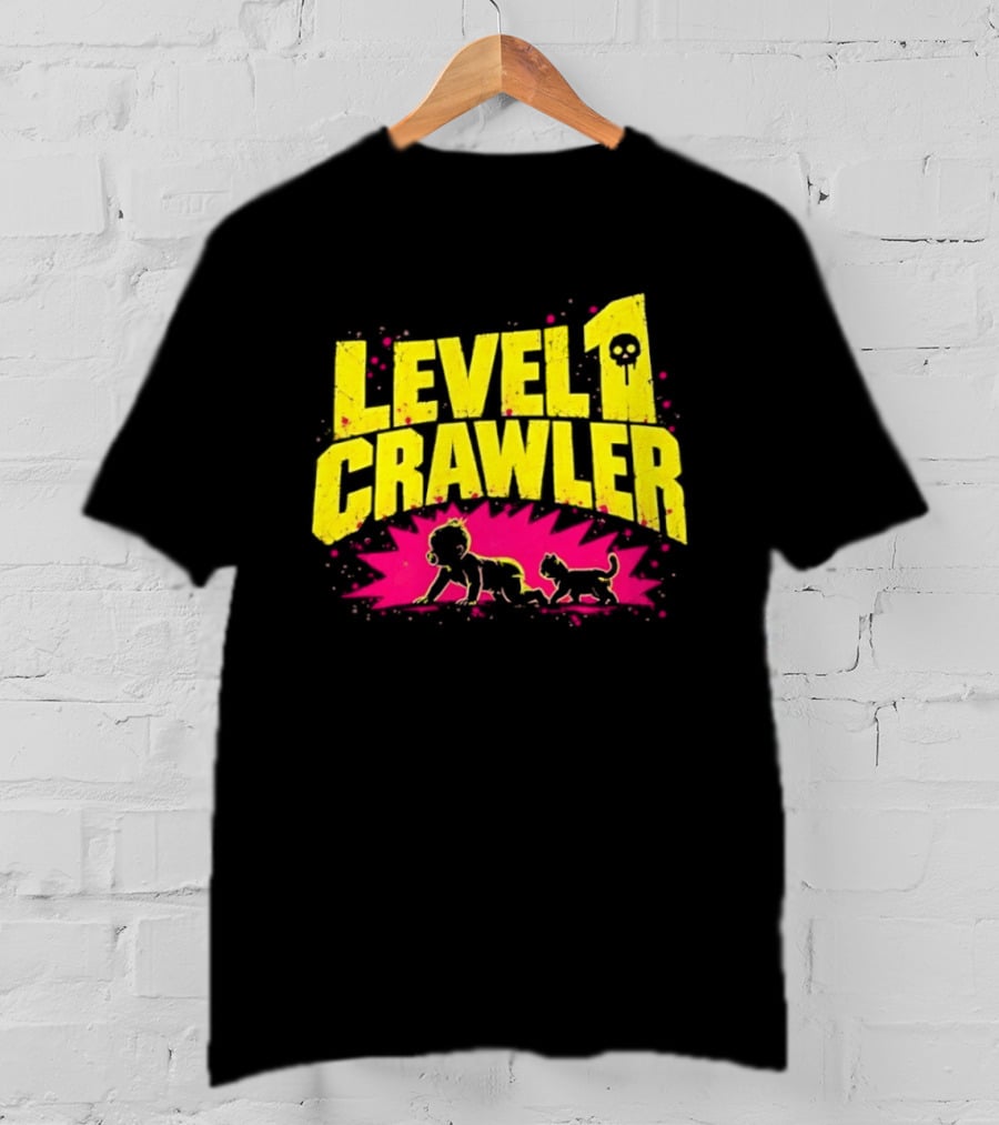 Level 1 Crawler Baby And Kitten Gamer Gaming Fun Adventure T-Shirt