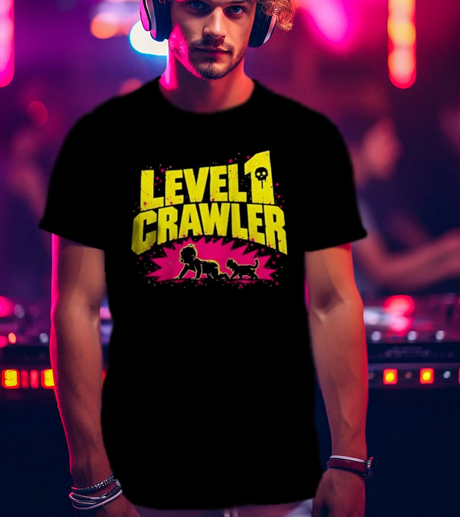 Level 1 Crawler Baby And Kitten Gamer Gaming Fun Adventure T-Shirt