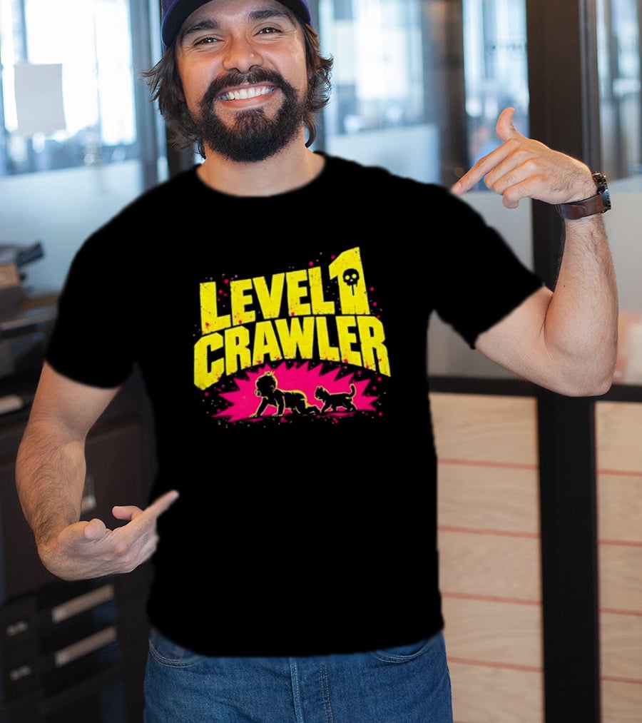 Level 1 Crawler Baby And Kitten Gamer Gaming Fun Adventure T-Shirt
