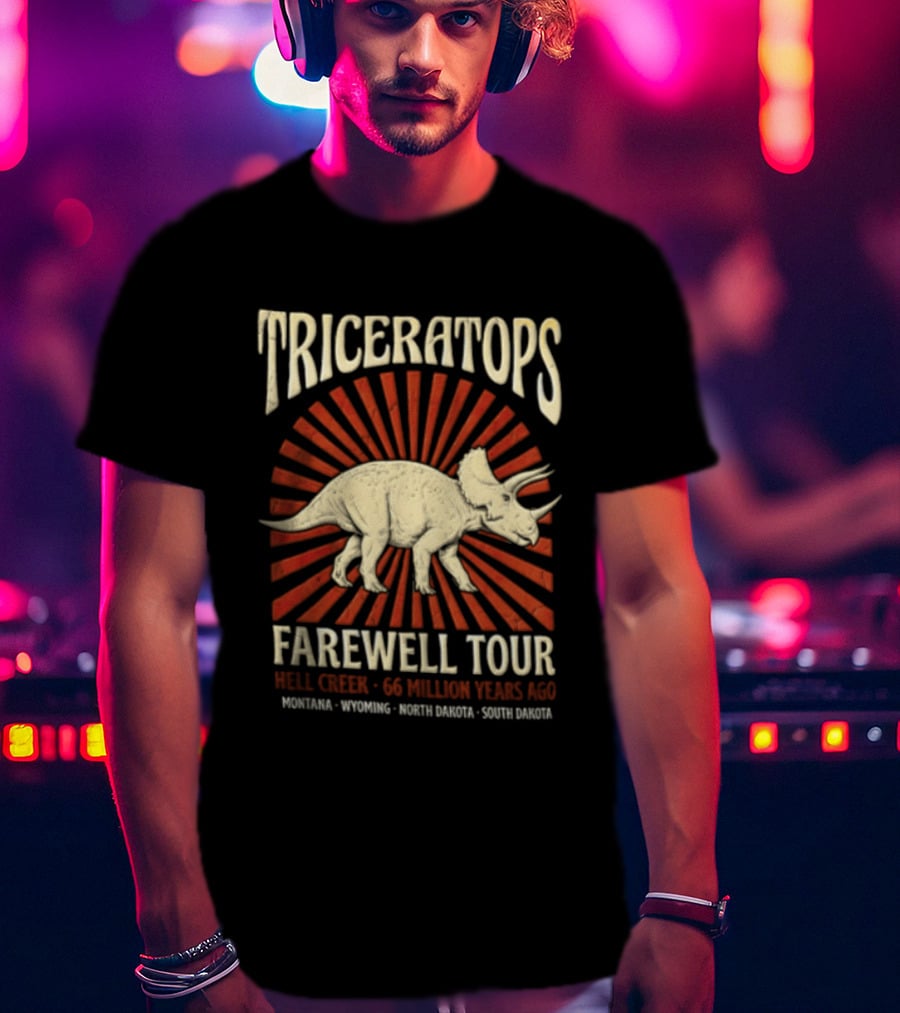 Triceratops Farewell Tour Hell Creek 66 Million Years Ago Wyoming Montana North Dakota South Dakota Sunburst T-Shirt