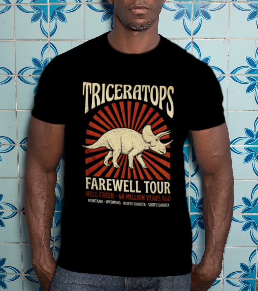 Triceratops Farewell Tour Hell Creek 66 Million Years Ago Wyoming Montana North Dakota South Dakota Sunburst T-Shirt
