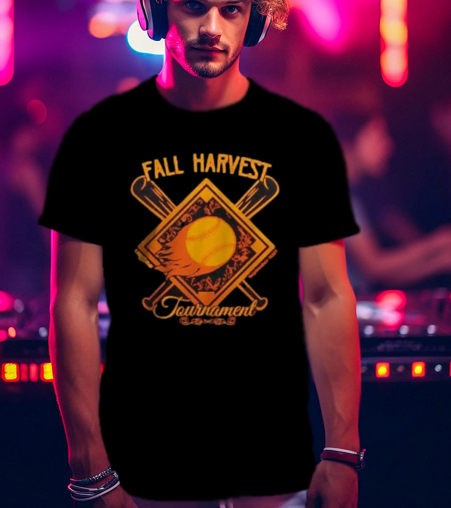 USSSA Fall Harvest Fastpitch Softball Tournament 2023 With Crossed Bats And Flaming Ball T-Shirt