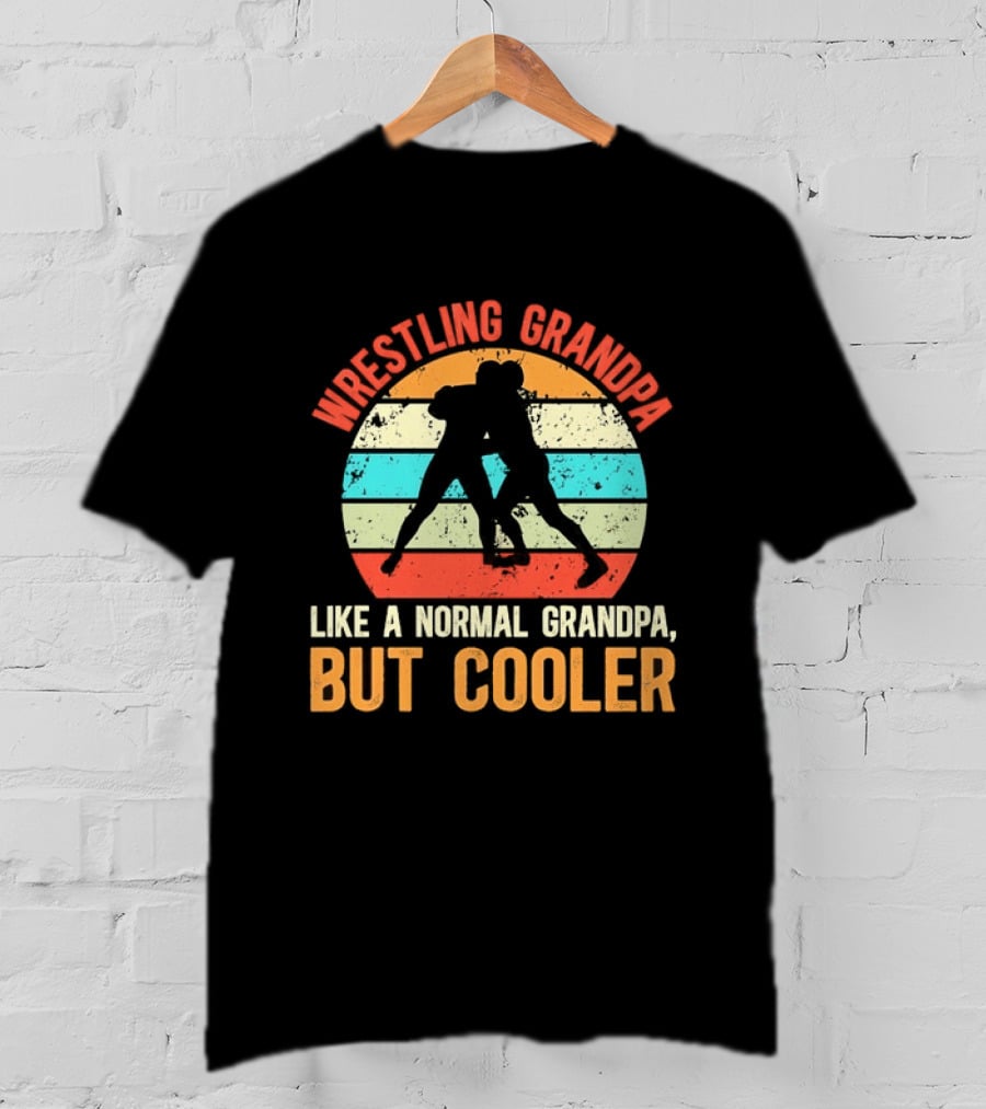 Wrestling Grandpa Like A Normal Grandpa But Cooler Retro Sunset T-Shirt