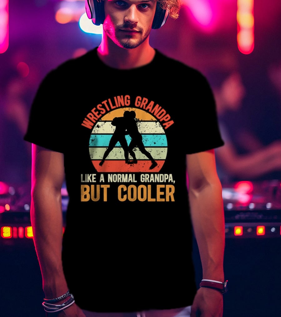 Wrestling Grandpa Like A Normal Grandpa But Cooler Retro Sunset T-Shirt