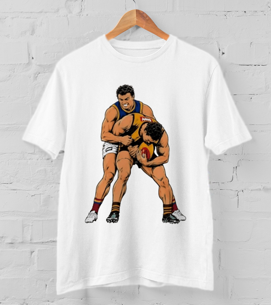 AFL Football Tackle Illustration Vintage Style Sports Art Players Rugby Action T-Shirt