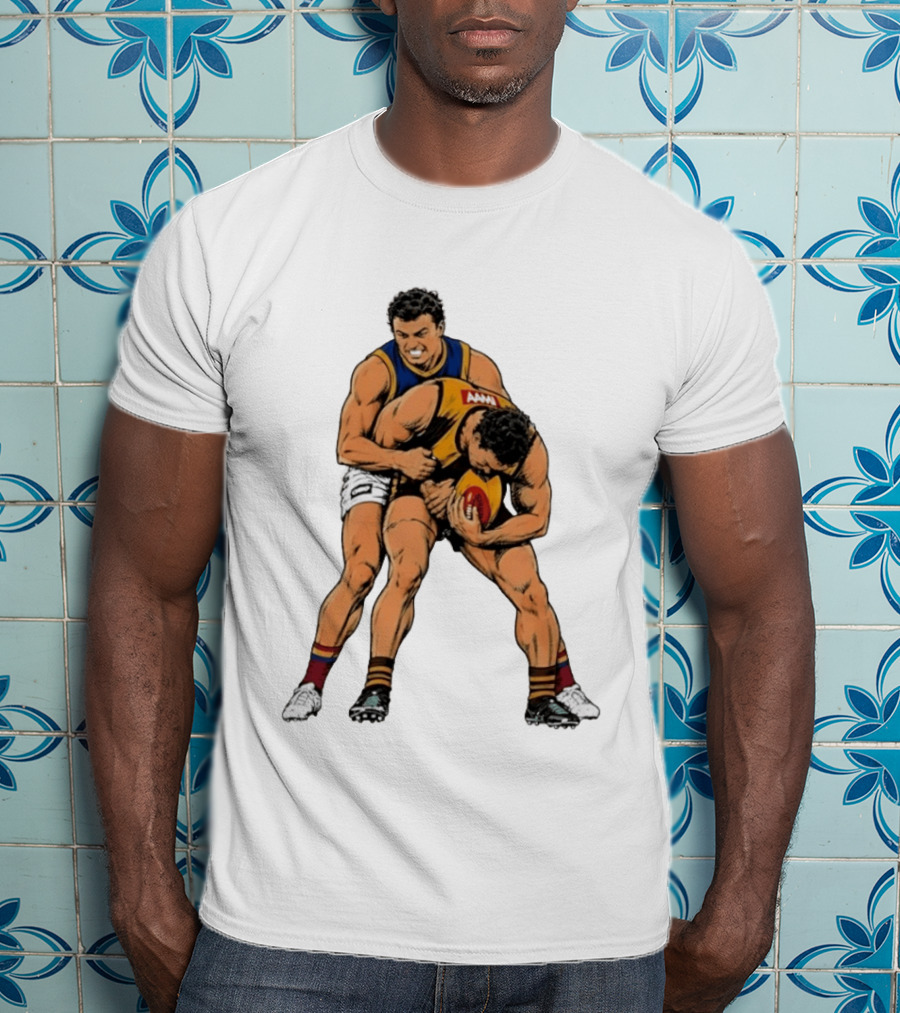 AFL Football Tackle Illustration Vintage Style Sports Art Players Rugby Action T-Shirt