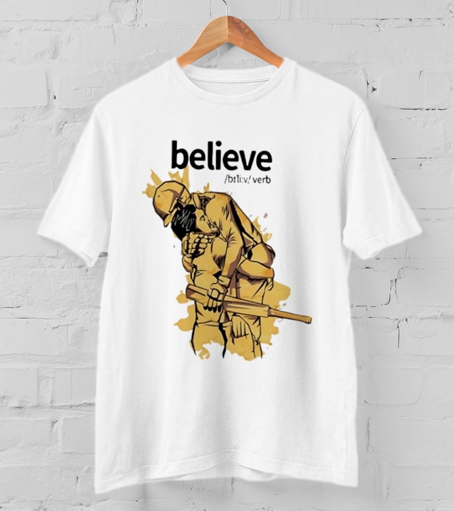 Believe Verb Definition Inspirational Motivation Embrace Cricket Players Hugging T-Shirt
