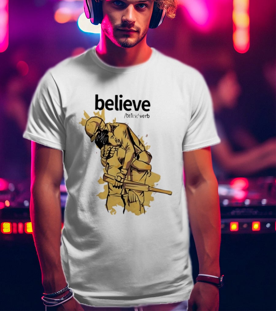 Believe Verb Definition Inspirational Motivation Embrace Cricket Players Hugging T-Shirt