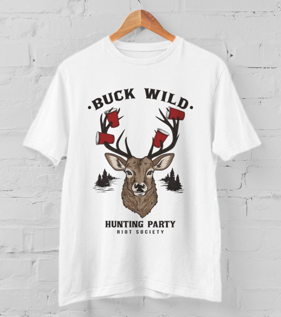 Buck Wild Hunting Party Riot Society Deer Antler Cups T-Shirt