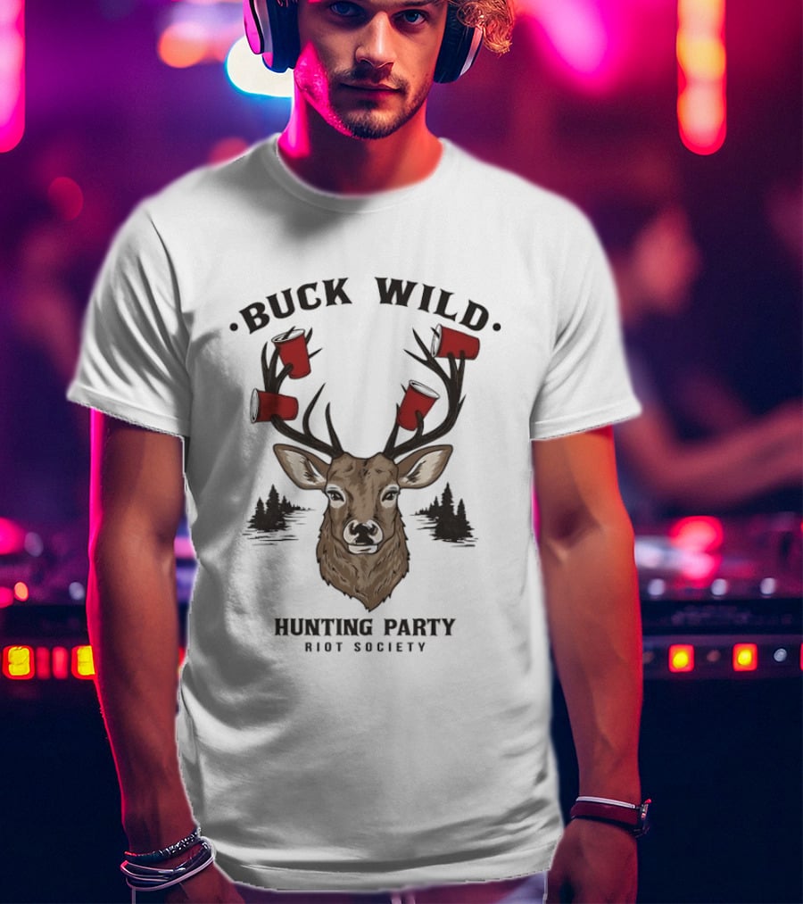 Buck Wild Hunting Party Riot Society Deer Antler Cups T-Shirt