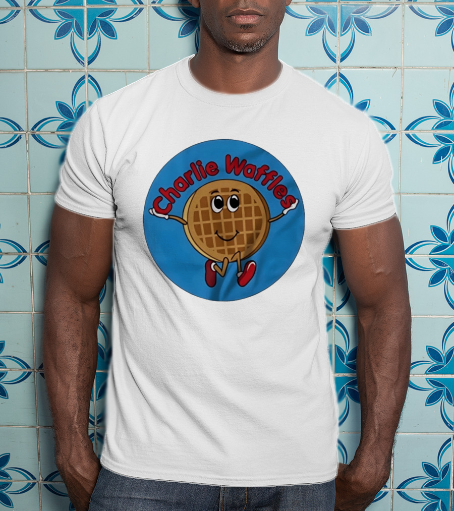 Charlie Waffles Cartoon Smiling Character In Red Shoes T-Shirt