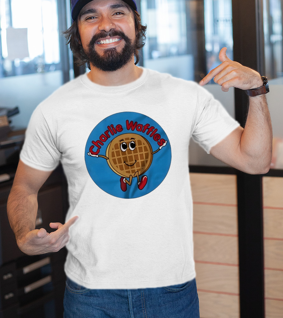 Charlie Waffles Cartoon Smiling Character In Red Shoes T-Shirt