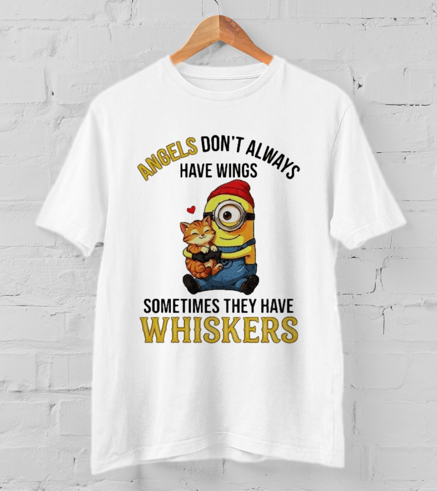 Minion Angels Don't Always Have Wings Sometimes They Have Whiskers Red Beanie Kitten T-Shirt