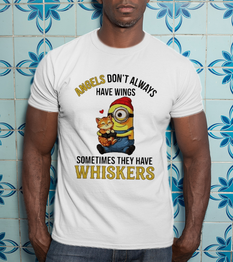 Minion Angels Don't Always Have Wings Sometimes They Have Whiskers Red Beanie Kitten T-Shirt