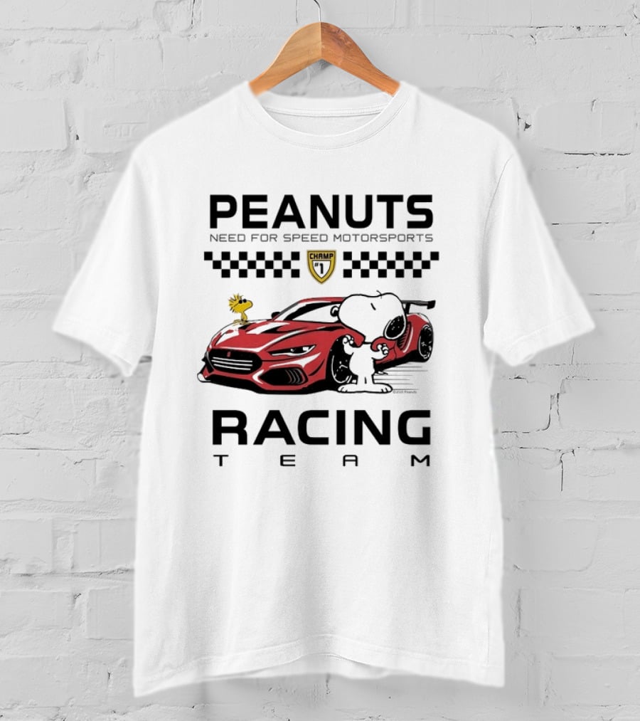 Peanuts Need For Speed Motorsports Champ Racing Team Snoopy Woodstock T-Shirt