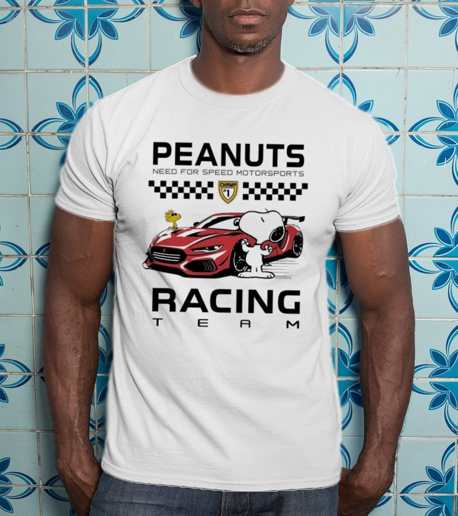 Peanuts Need For Speed Motorsports Champ Racing Team Snoopy Woodstock T-Shirt