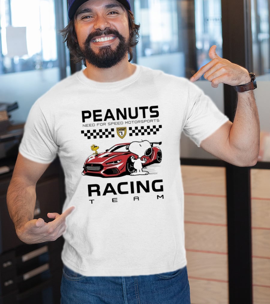 Peanuts Need For Speed Motorsports Champ Racing Team Snoopy Woodstock T-Shirt