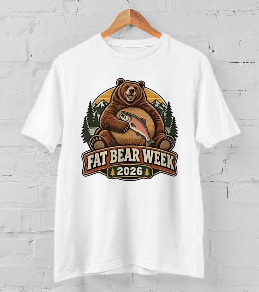 Fat Bear Week 2026 Nature Wildlife Fishing Bear Holding Salmon T-Shirt