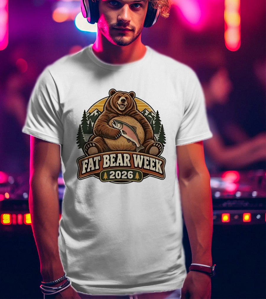 Fat Bear Week 2026 Nature Wildlife Fishing Bear Holding Salmon T-Shirt