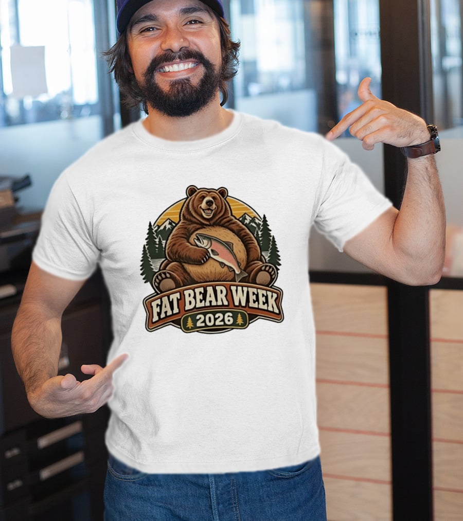Fat Bear Week 2026 Nature Wildlife Fishing Bear Holding Salmon T-Shirt