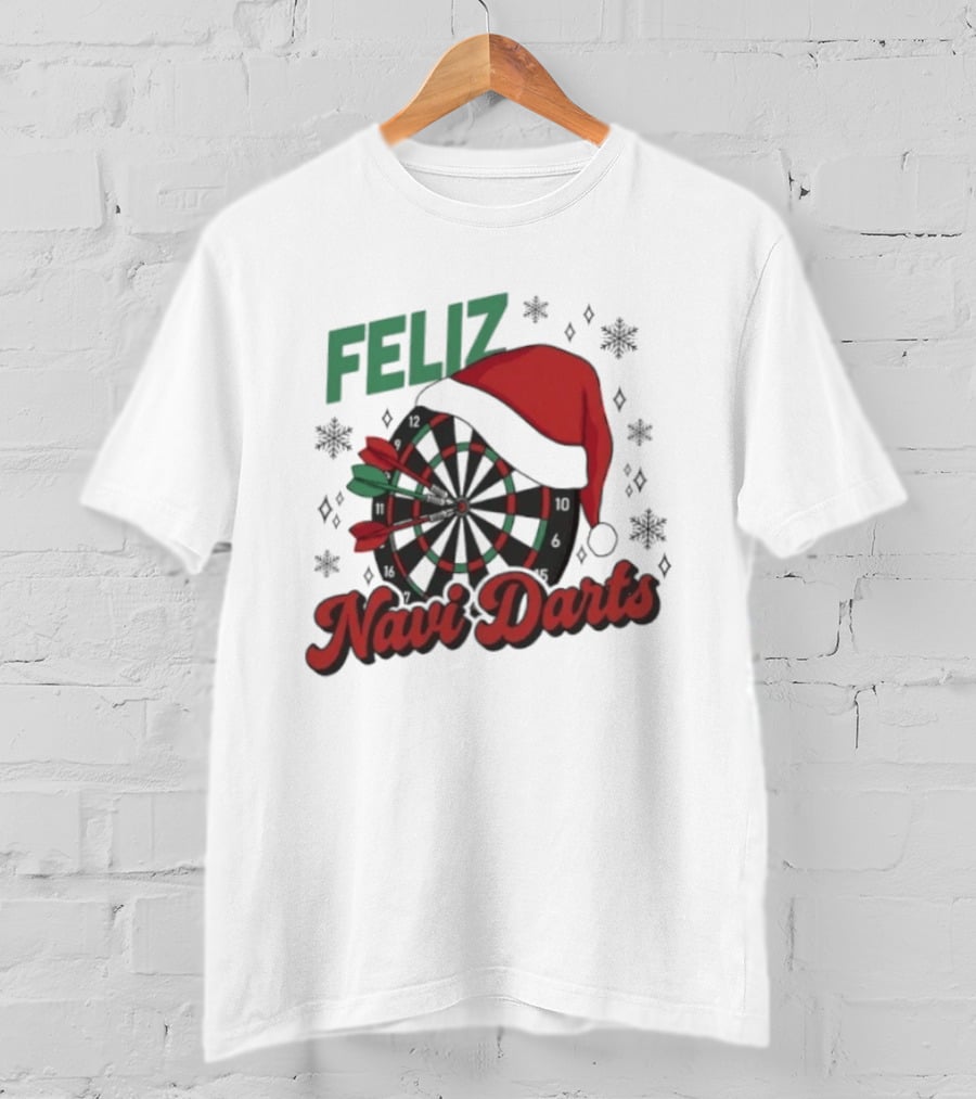 Feliz Navidarts Christmas Santa Hat Darts Board Snowflakes T-Shirt