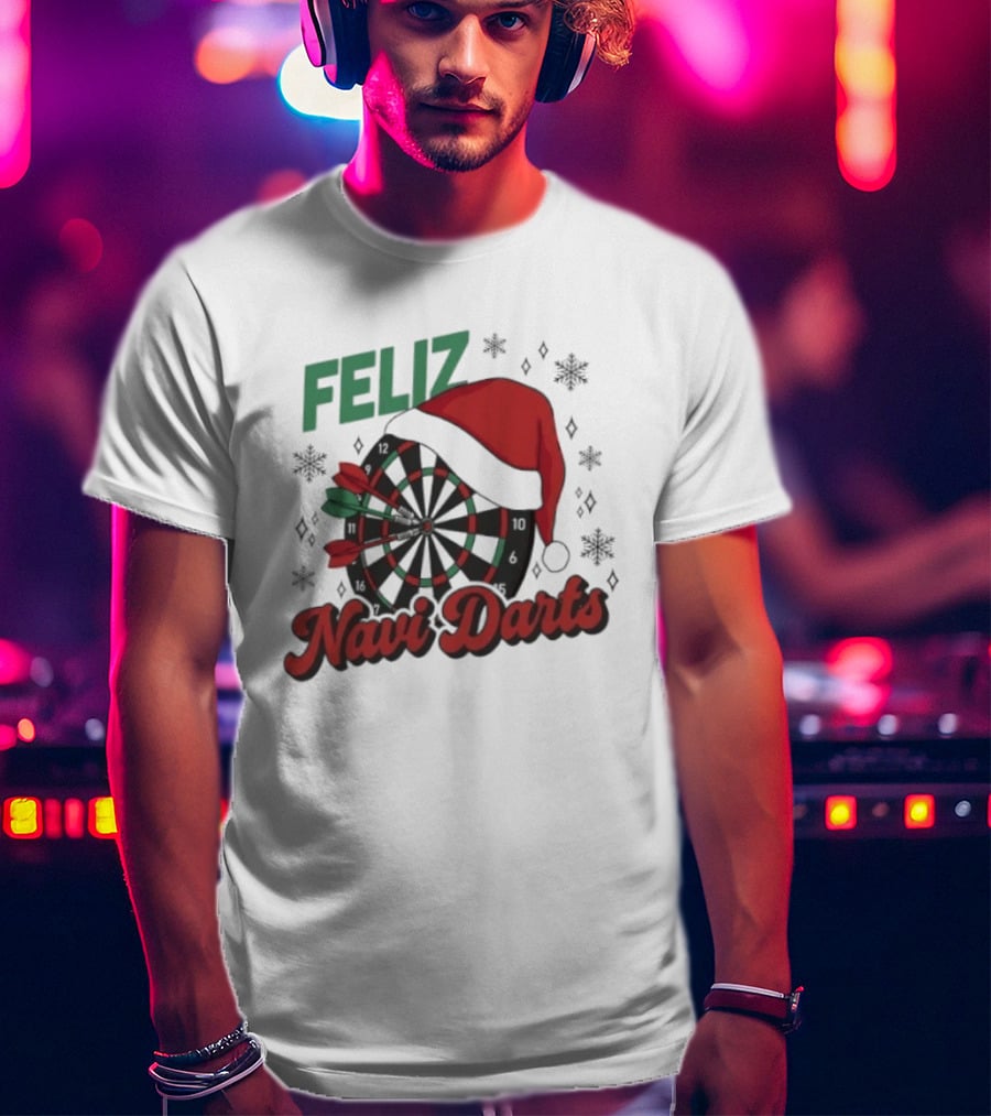 Feliz Navidarts Christmas Santa Hat Darts Board Snowflakes T-Shirt