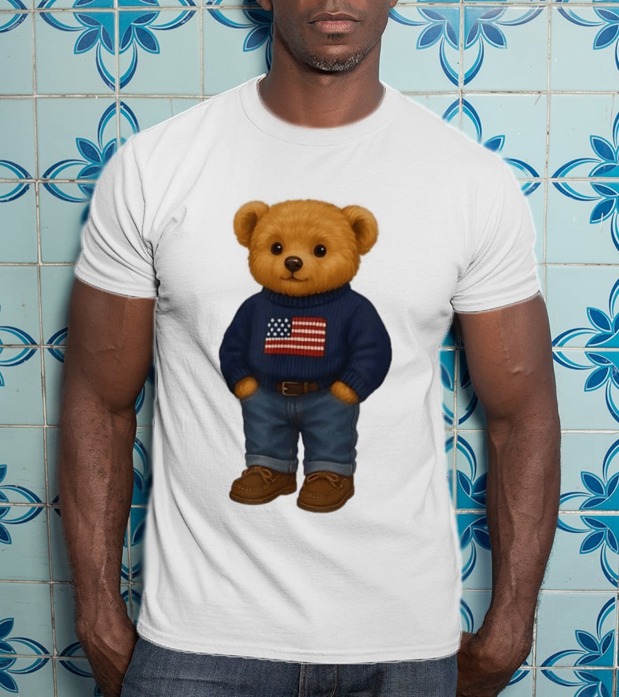 Polo Bear Sweater With American Flag Knit Fashion T-Shirt