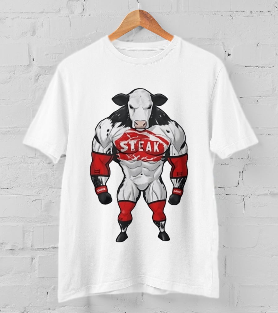 Steak Gainz Muscular Cow Fitness Bodybuilder Buff Animal T-Shirt