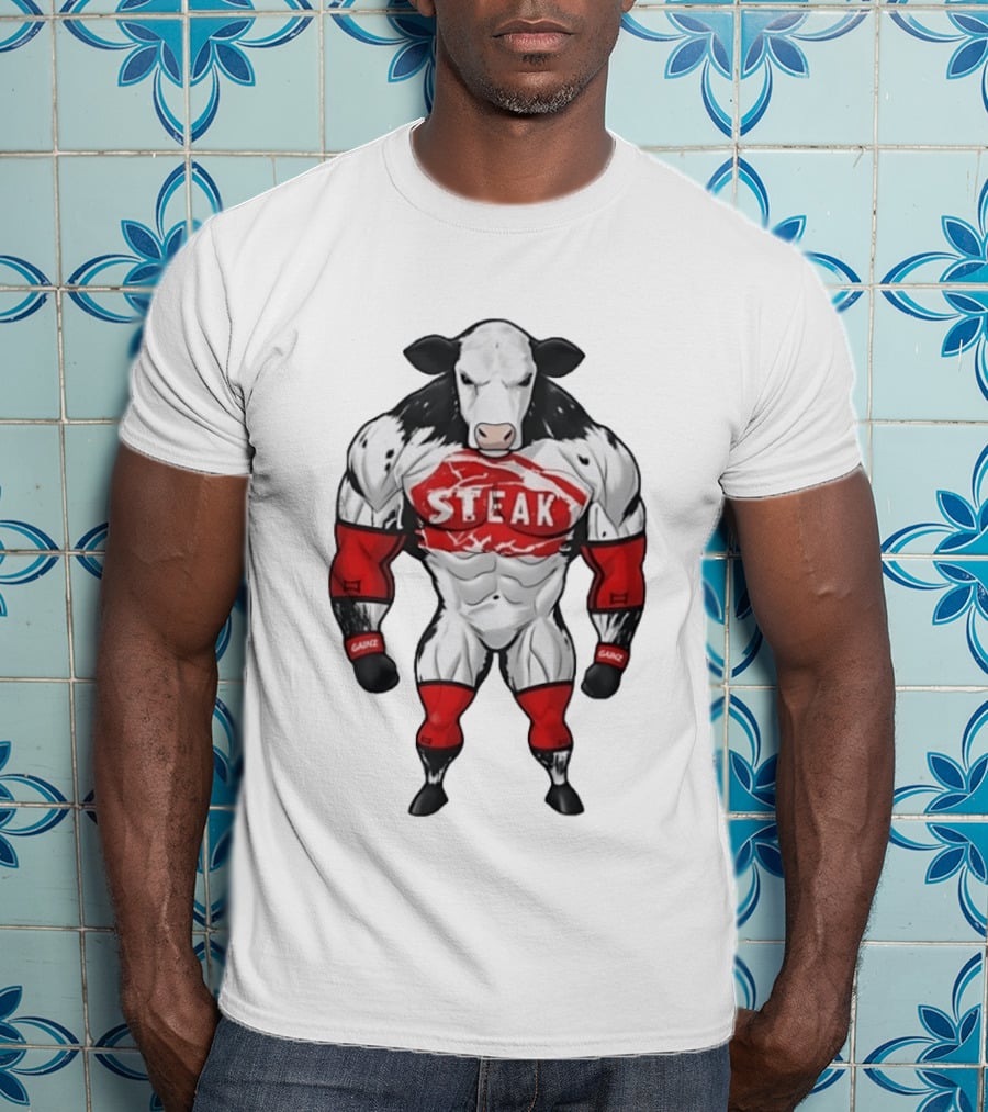 Steak Gainz Muscular Cow Fitness Bodybuilder Buff Animal T-Shirt