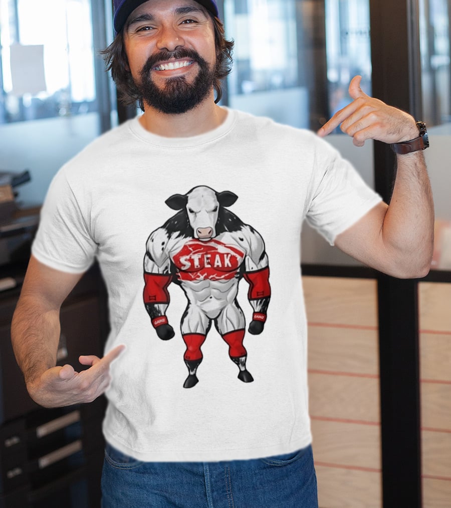 Steak Gainz Muscular Cow Fitness Bodybuilder Buff Animal T-Shirt