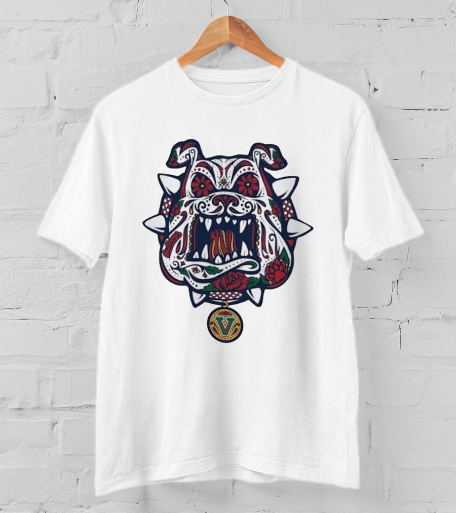 Sugar Skull Bulldog V Intricate Day Of The Dead Floral T-Shirt