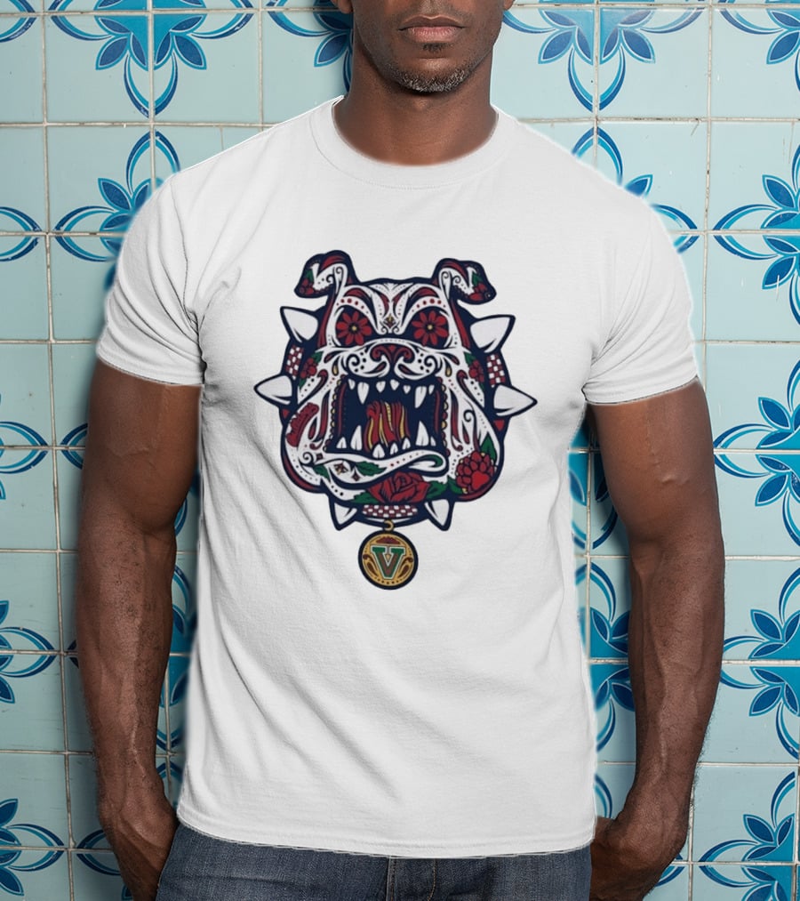 Sugar Skull Bulldog V Intricate Day Of The Dead Floral T-Shirt