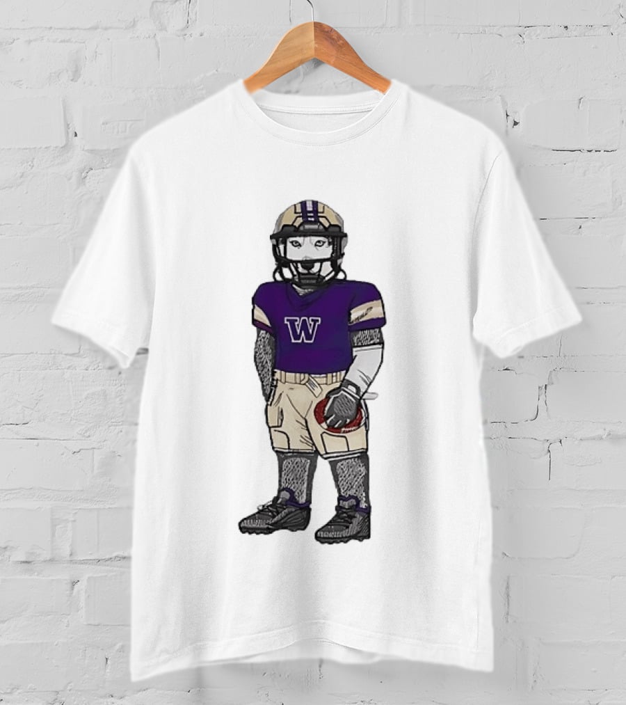 Washington Huskies Football Player Husky Mascot With Purple Jersey T-Shirt