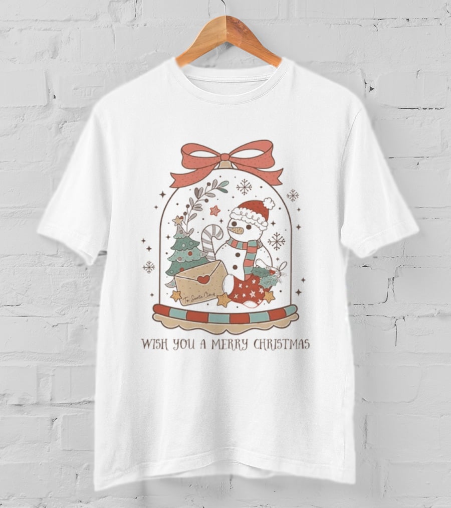 Wish You A Merry Christmas Snowman Candy Cane Santa Letter T-Shirt