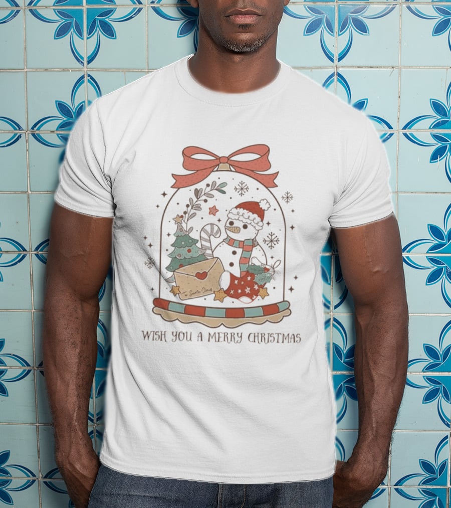 Wish You A Merry Christmas Snowman Candy Cane Santa Letter T-Shirt