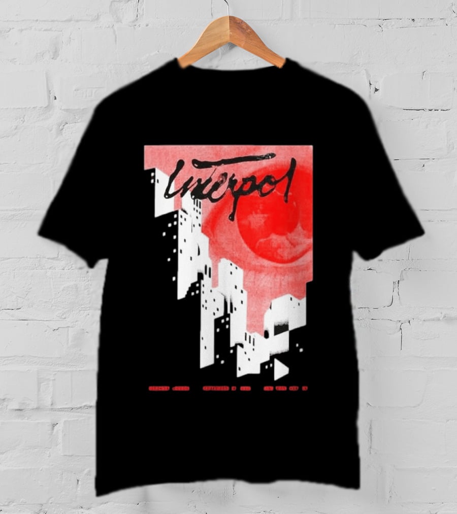 Interpol New York September 27 2026 Tour Cities Skyline Red Moon T-Shirt