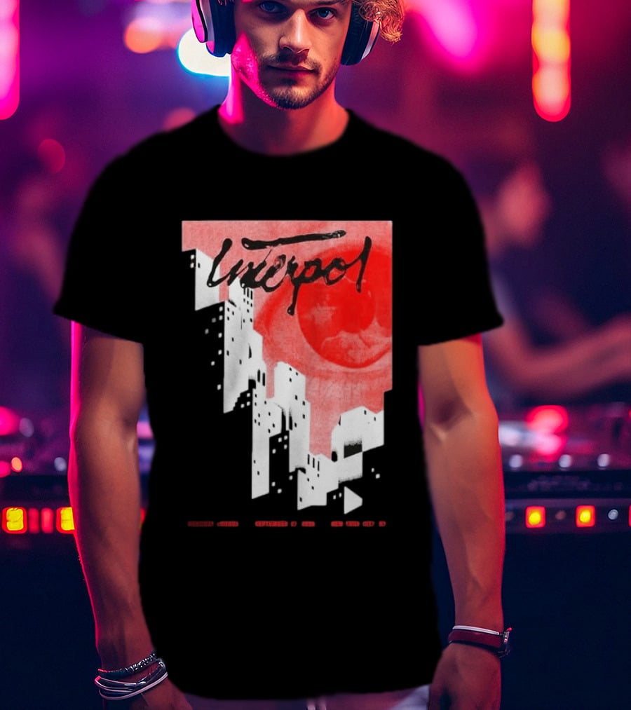 Interpol New York September 27 2026 Tour Cities Skyline Red Moon T-Shirt