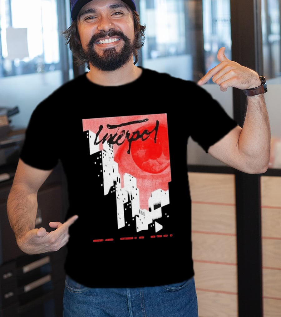 Interpol New York September 27 2026 Tour Cities Skyline Red Moon T-Shirt