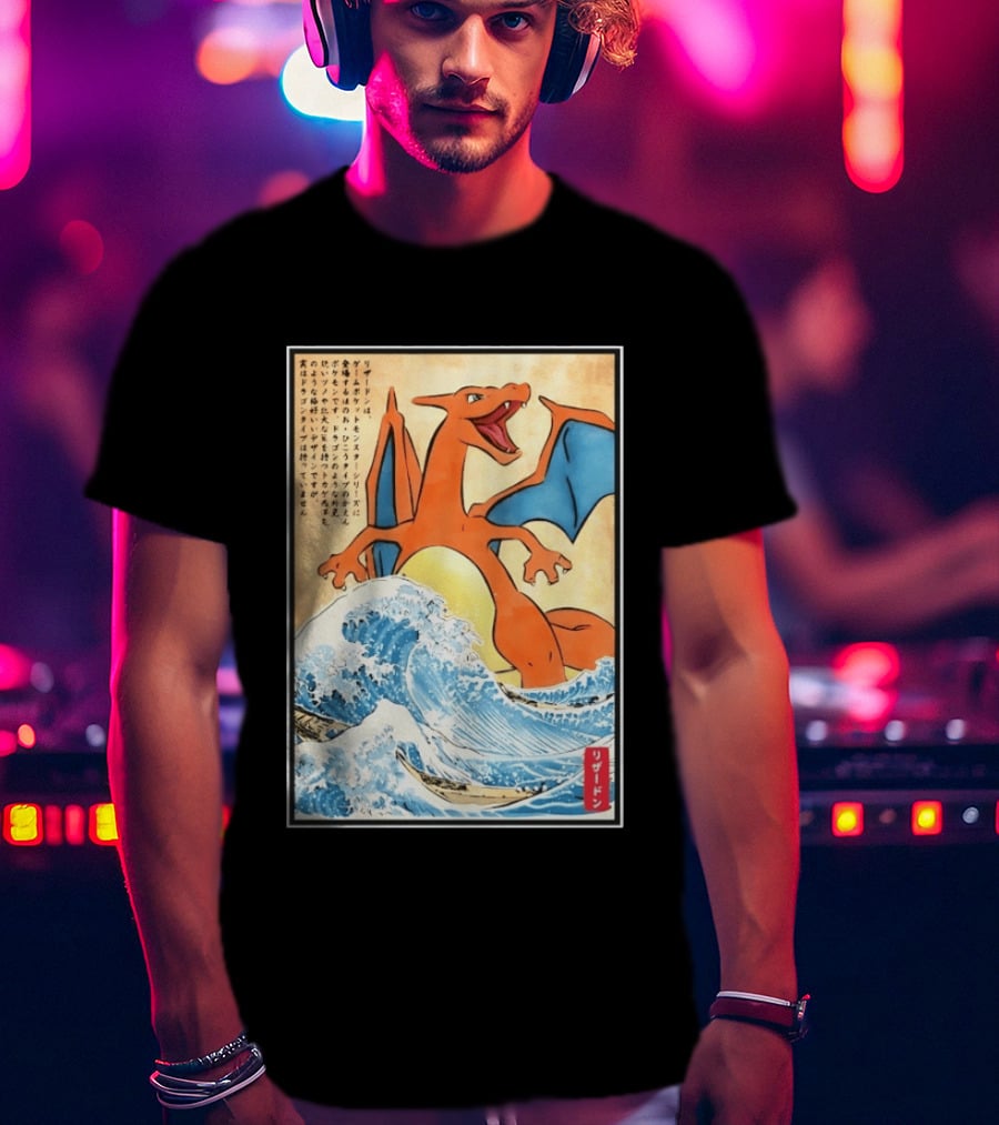 Charizard Ukiyo E Wave Japanese Pokemon Lizardon Kanagawa Print T-Shirt