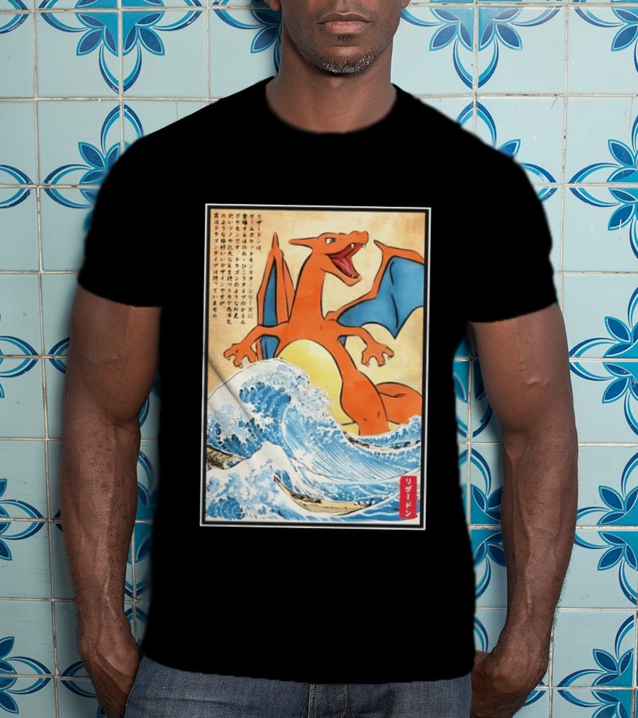 Charizard Ukiyo E Wave Japanese Pokemon Lizardon Kanagawa Print T-Shirt