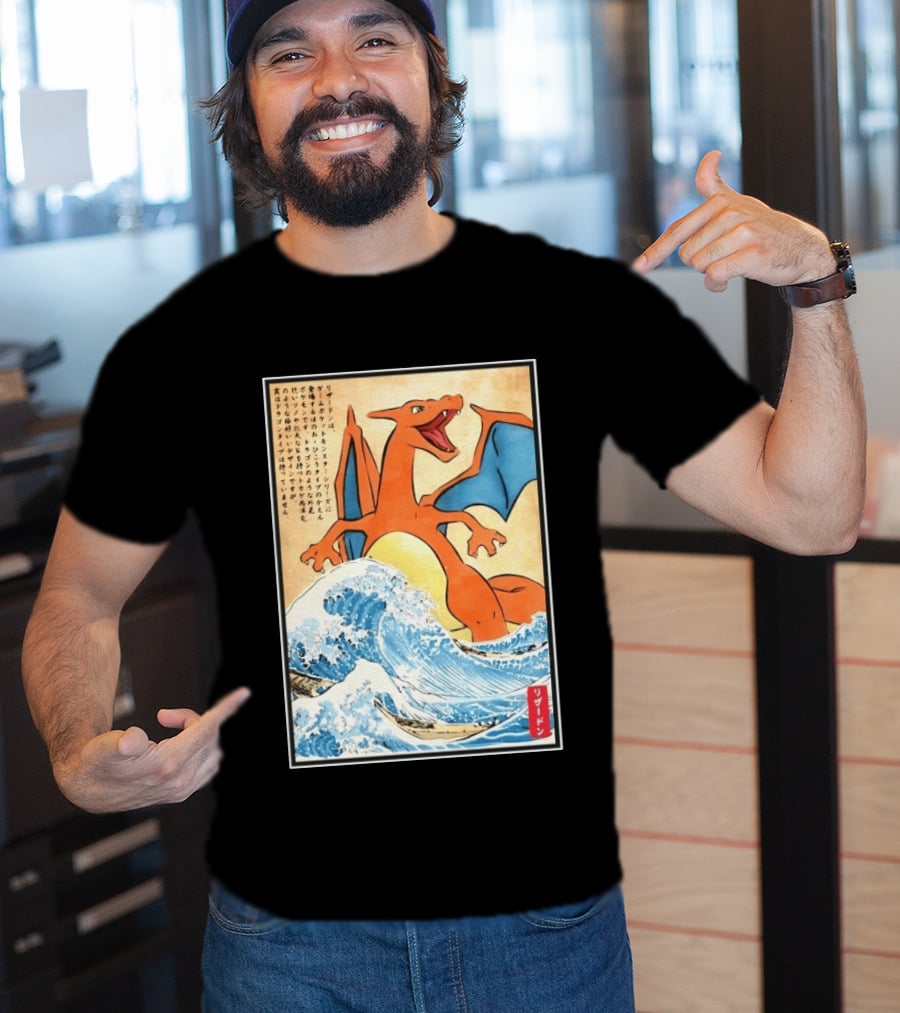 Charizard Ukiyo E Wave Japanese Pokemon Lizardon Kanagawa Print T-Shirt