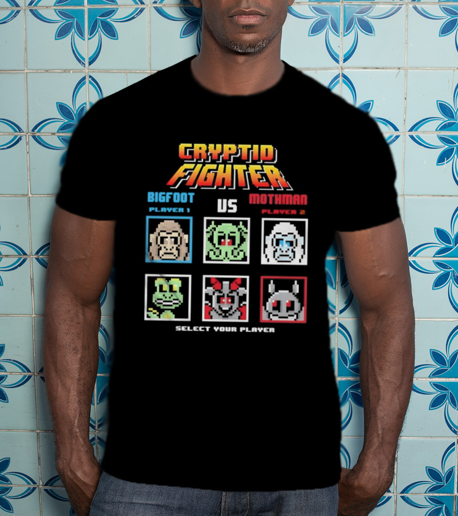 Cryptid Fighter Bigfoot Player 1 Vs Mothman Player 2 Select Your Player T-Shirt