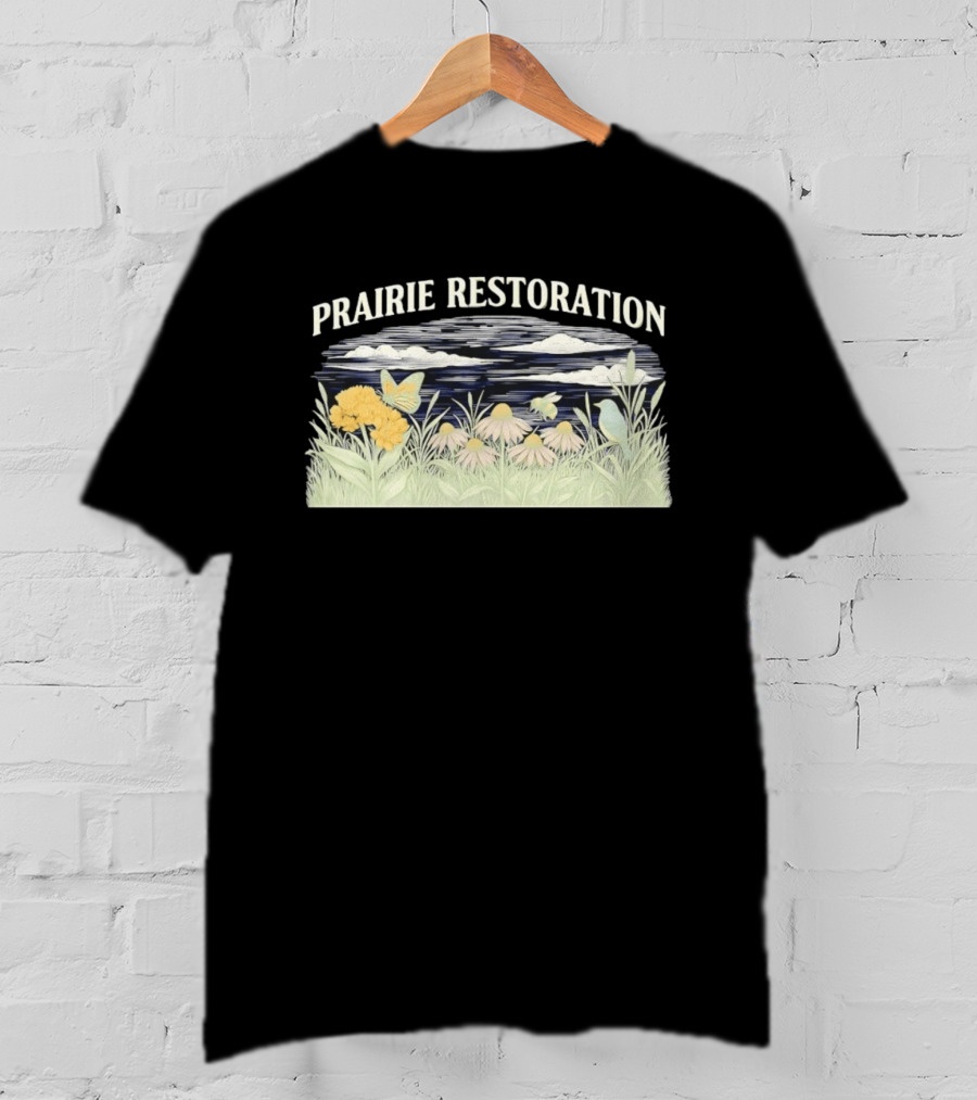 Prairie Restoration Butterfly Hummingbird Wildflowers Botanical Wildlife T-Shirt
