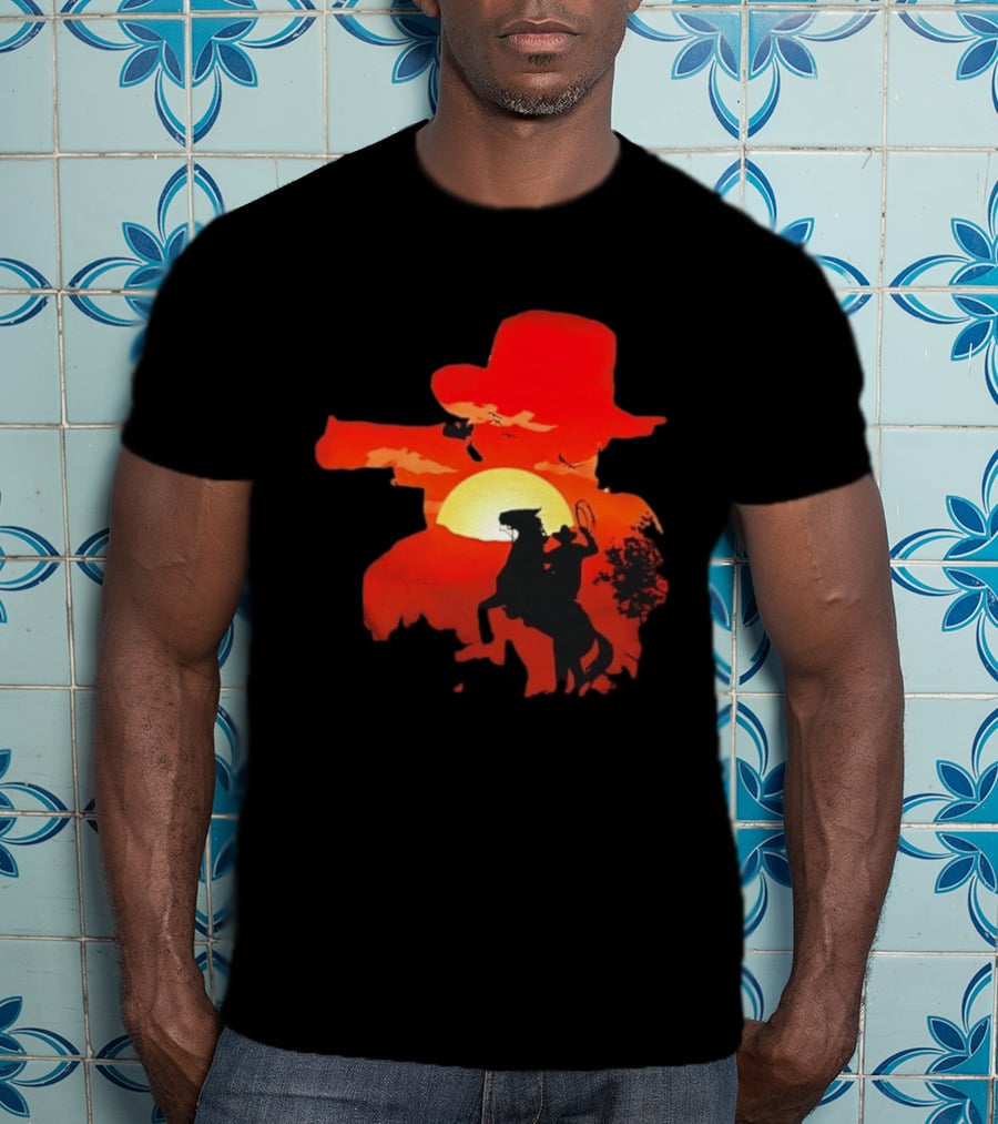 Red Dead Redemption Cowboy Sunset Western Horseback Adventure T-Shirt