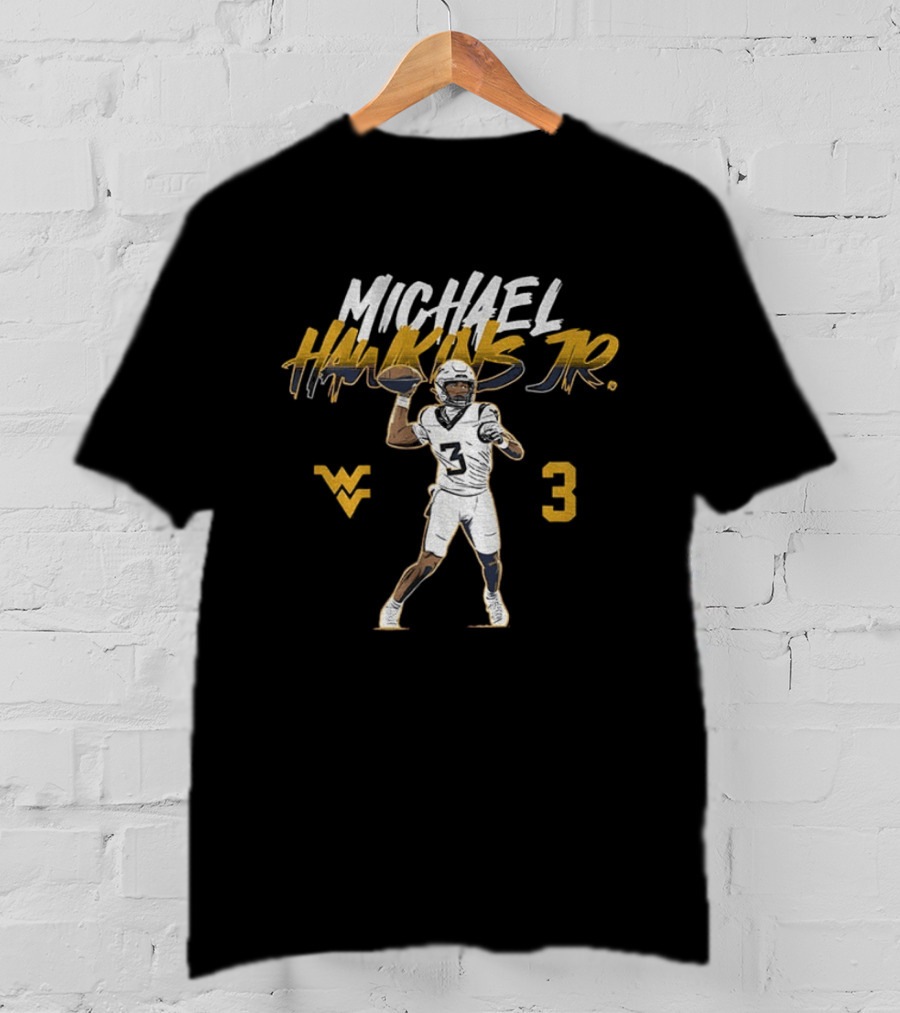 West Virginia Football Michael Hawkins Jr 3 Quarterback Pose T-Shirt
