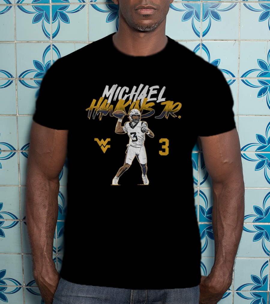 West Virginia Football Michael Hawkins Jr 3 Quarterback Pose T-Shirt
