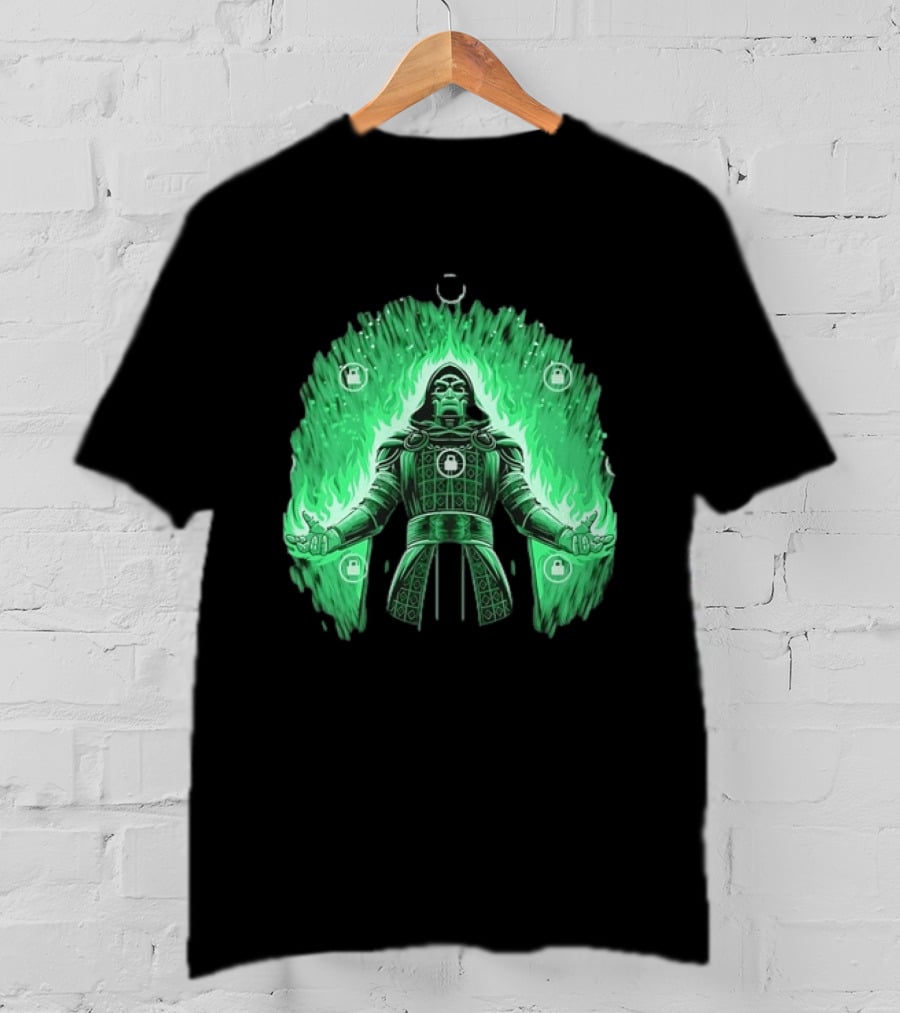 Doctor Doom Marvel Villain Green Flame Power Locked T-Shirt