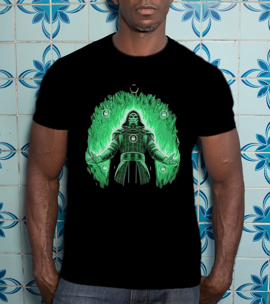 Doctor Doom Marvel Villain Green Flame Power Locked T-Shirt