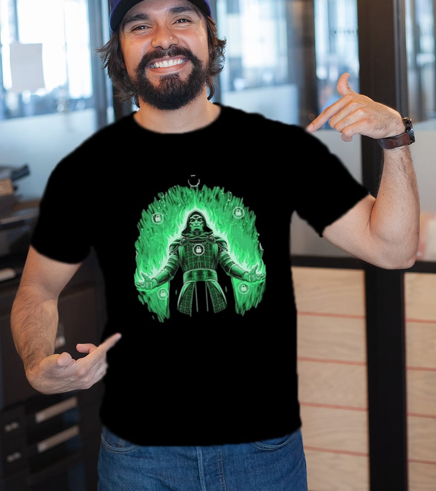 Doctor Doom Marvel Villain Green Flame Power Locked T-Shirt