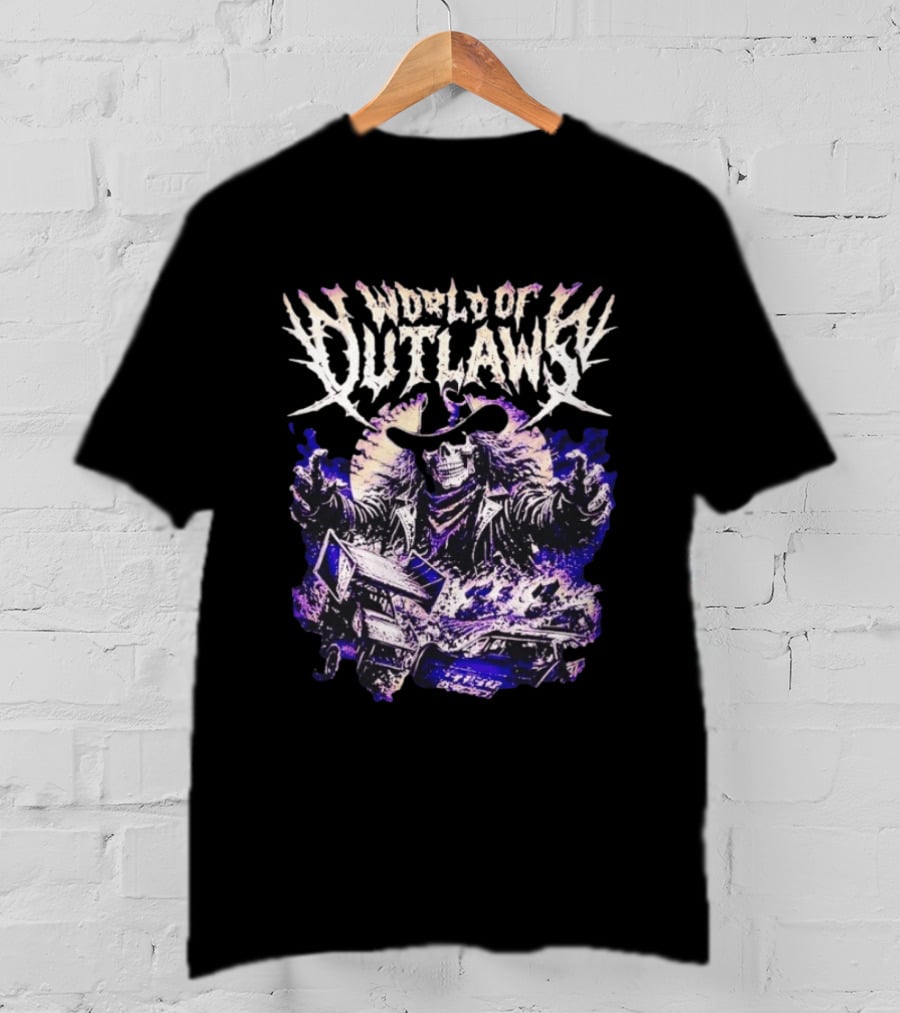 World Of Outlaws Skeleton Cowboy With Sprint Car Racing T-Shirt